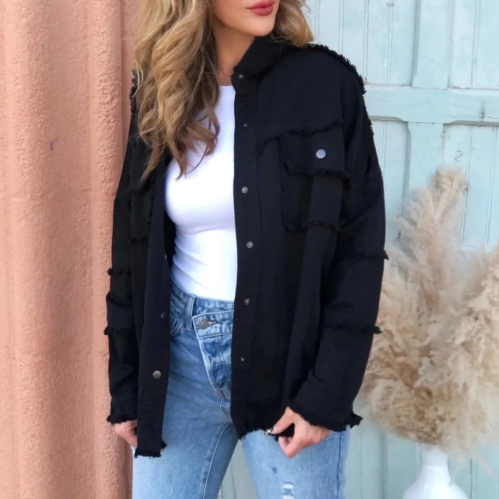 Fabulous Black Rock N Roll Distressed Shacket Denim Jacket - Picture 3 of 5